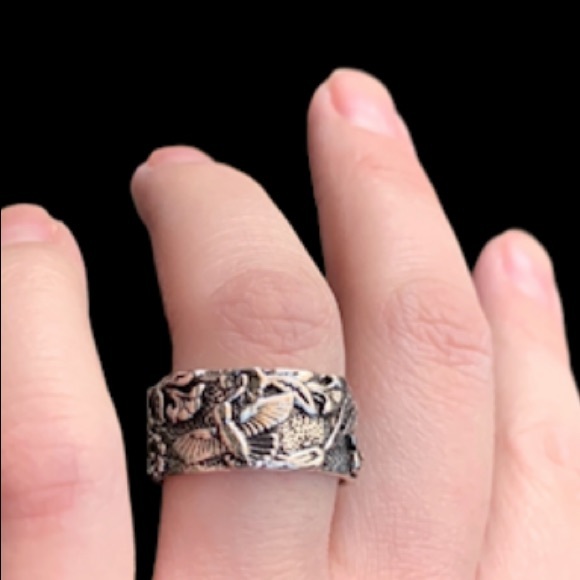 STERLING SILVER BOHO FLORAL AND HUMMINGBIRD RING - Picture 7 of 8